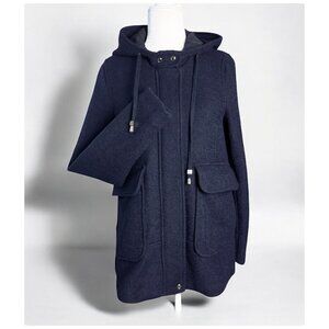 ZARA Hooded Wool Blend Swing Jacket Pea Coat Navy Blue Women's Size SM